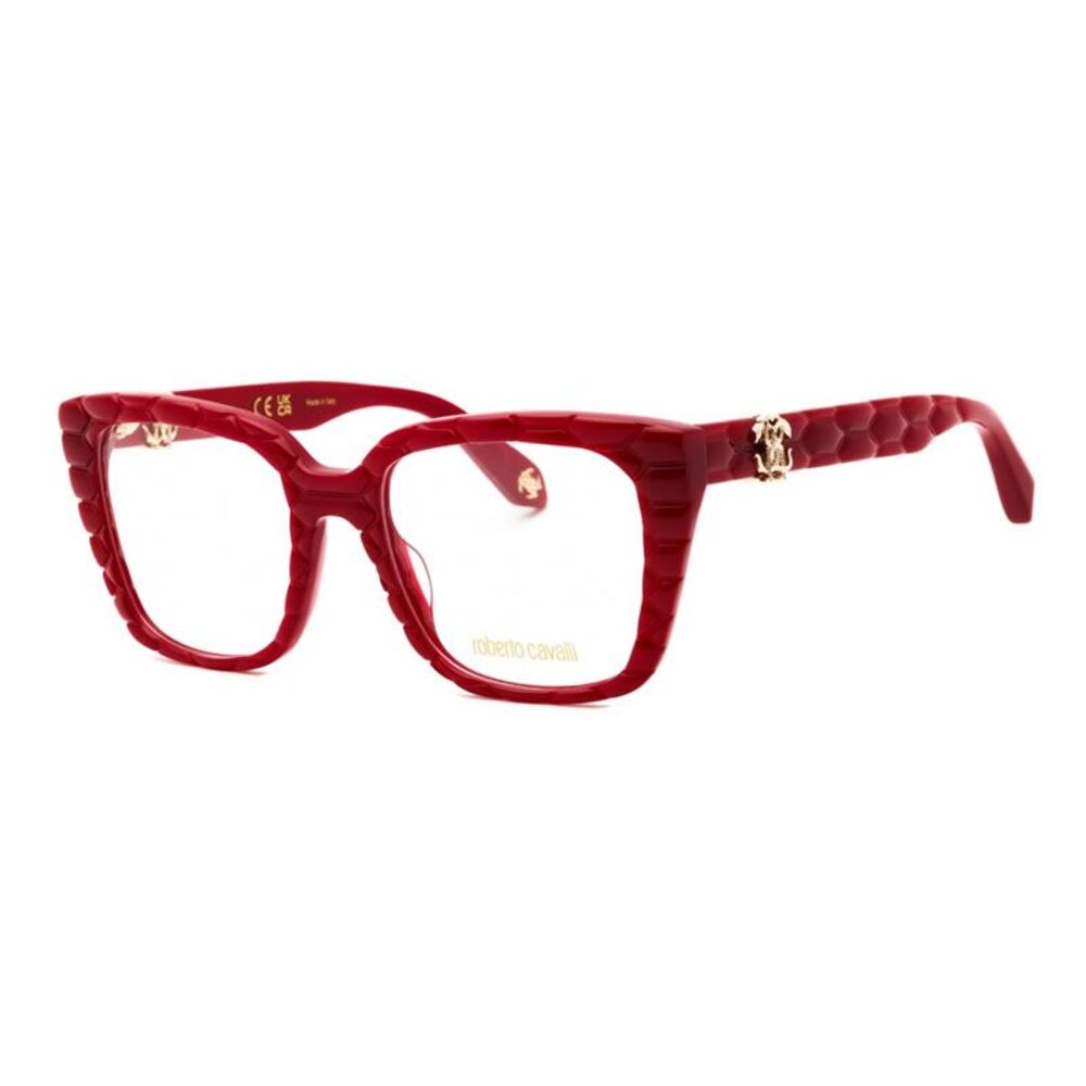 Roberto Cavalli Eyeglasses Square Full Rim, Shiny Red Frame and Clear Demo